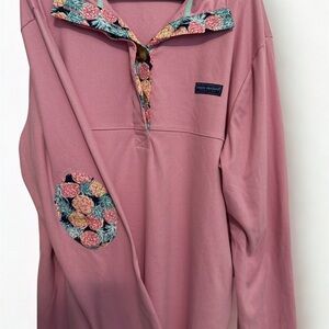 Simply Southern XXL Pink Pullover with Pineapple-Print Trim